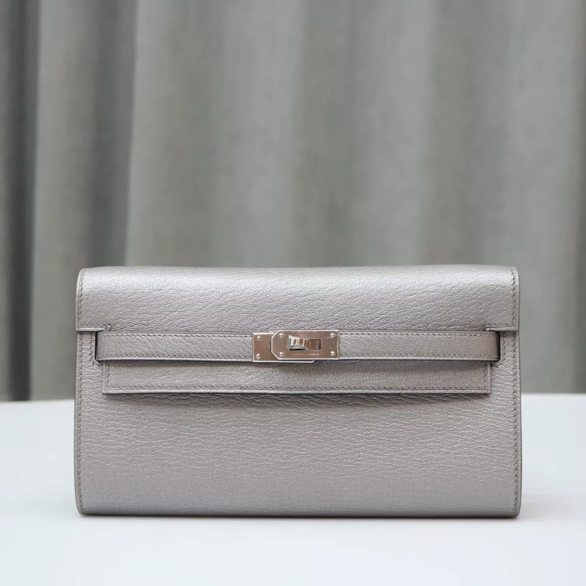 Kelly To Go Metallic Olympic Silver Cherve Leather PHW