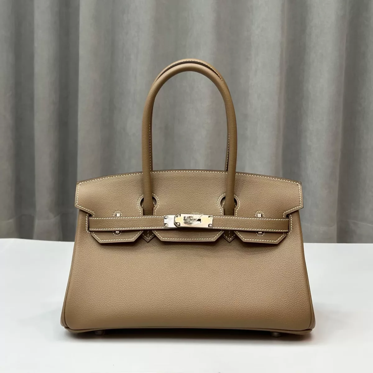 Hermes Shoulder Birkin Light 29 in Etoupe evercolor with sliver hardware
