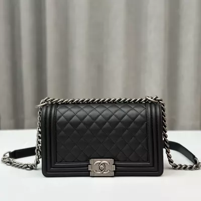 CHANEL Medium Boy Flap Leather Shoulder Bag Black