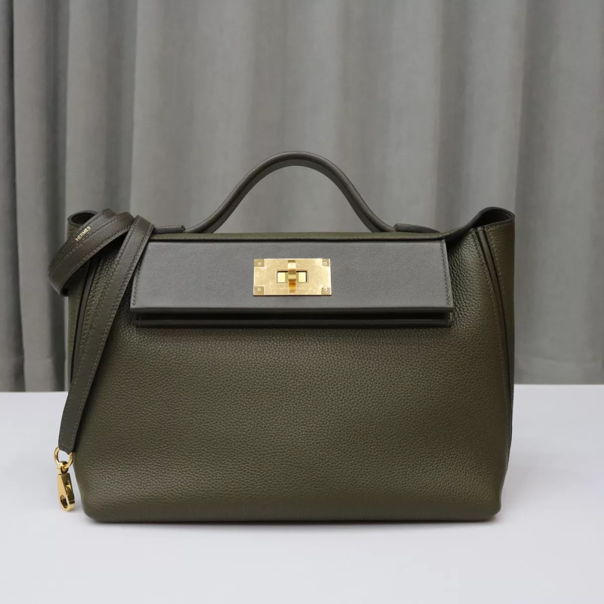 Vert Olive togo and Vert Bronze swift kelly 24/24 29cm with ghw
