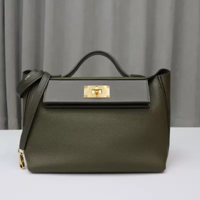 Vert Olive togo and Vert Bronze swift kelly 24/24 29cm with ghw