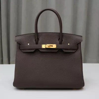 ChocoIate and Feu Orange interior togo birkin 30 with GHW