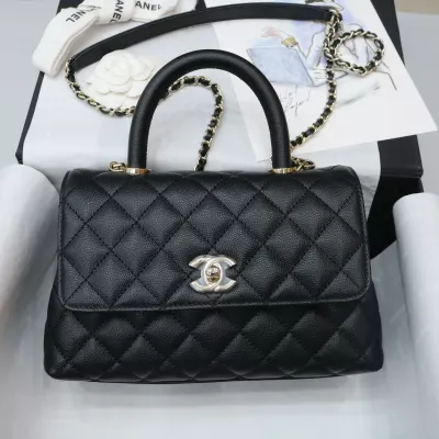 Caviar Quilted Mini Coco Handle Flap Black 14*24*10cm