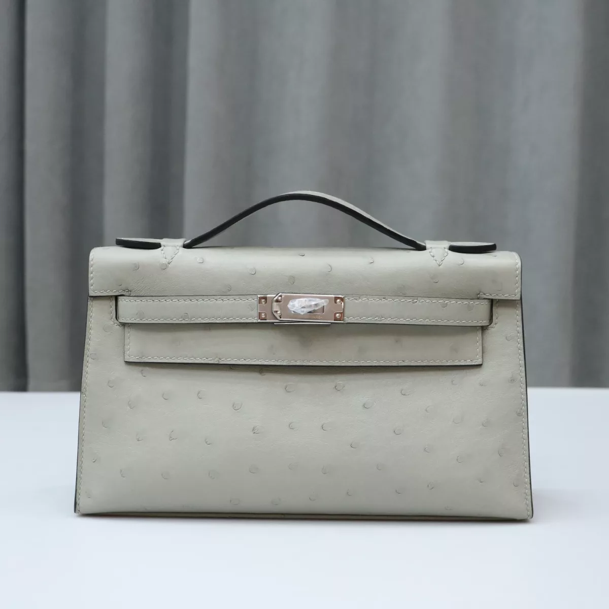 8U BIue GIacier Ostrich Kelly Pochette With Phw