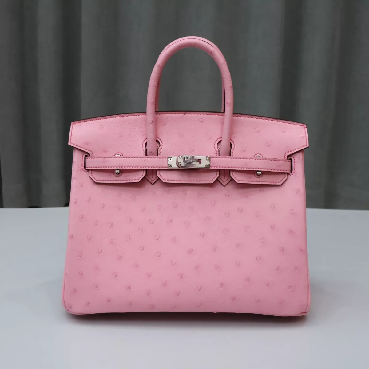 5P Bubblegum KK ostrich birkin 25 with phw (darker stitching)