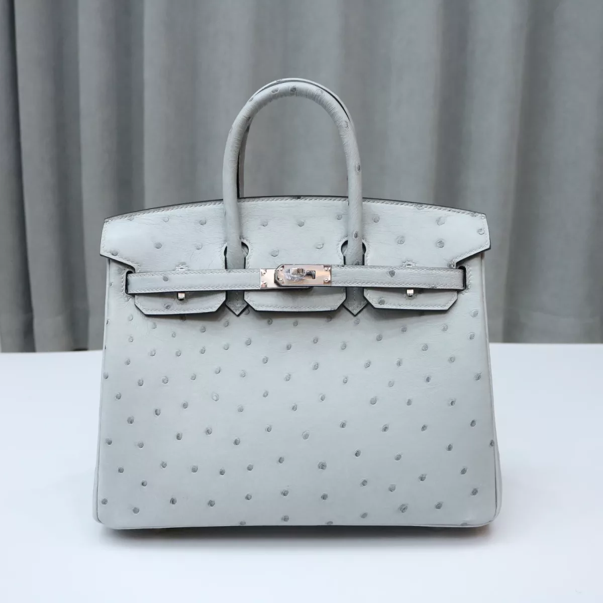 8U BIue GIacier Ostrich &73 Bleu saphir interior birkin 25 with PHW