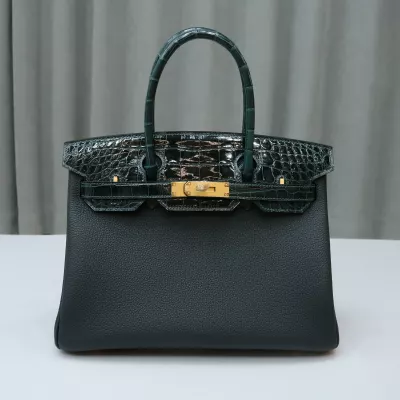 6O Vert Cypress togo and shiny aligator crocodile birkin 30 touch with ghw
