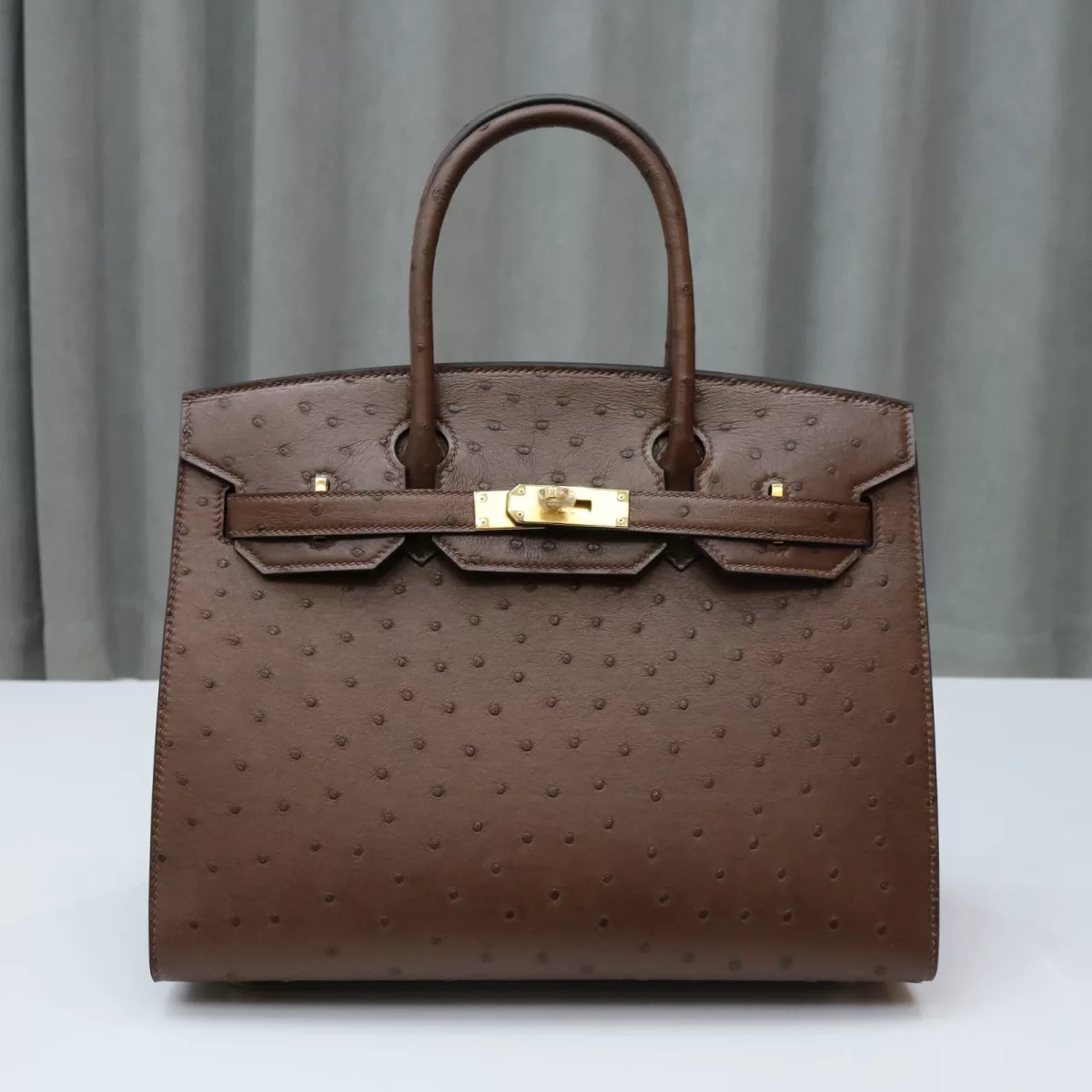 ChocoIate/ BIeu Indigo interior KK ostrich birkin 30 sellier with ghw