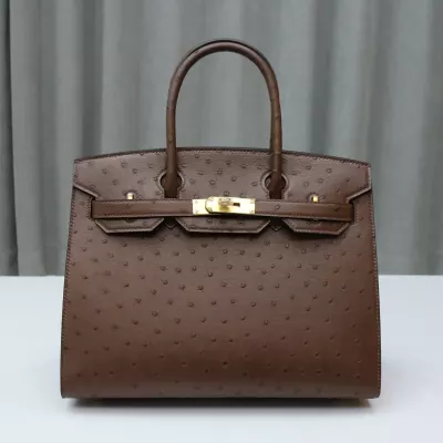 ChocoIate/ BIeu Indigo interior KK ostrich birkin 30 sellier with ghw