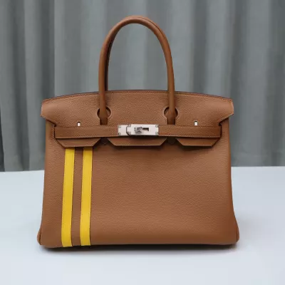 Hermes Birkin Officier 30 Gold/ Jaune ambre Togo leather/ Swift leather Silver hardware