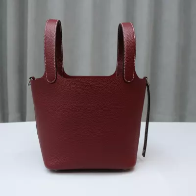Bordeaux Clemence Picotin Lock 18 PHW with white stitching