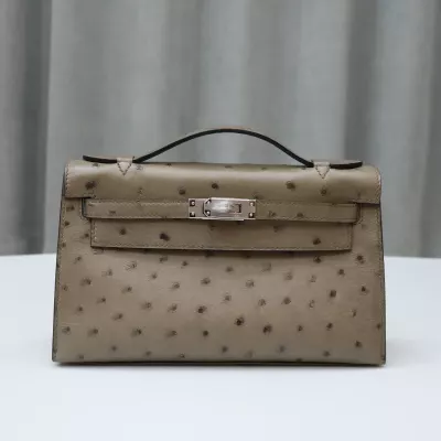 M8 Gris AsphaIte S3 Rouge Coeur interior ostrich kelly pochette with PHW