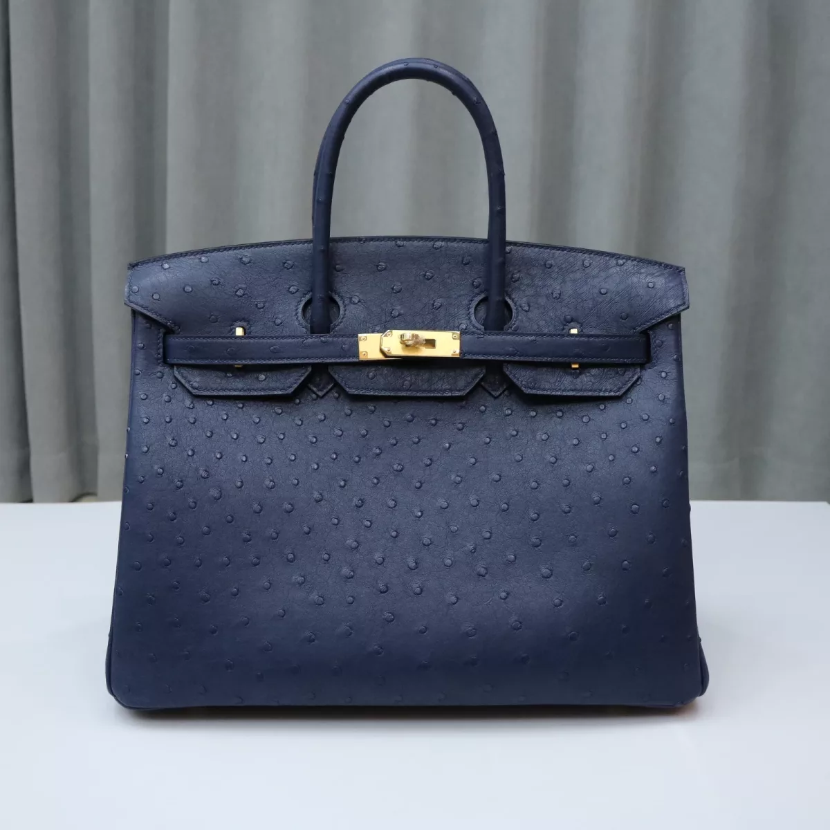 2Z blue nuit Ostrich Birkin 35 with GHW