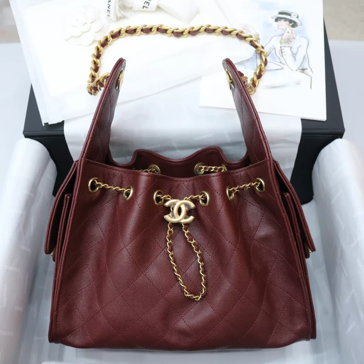 Chanel 25 small handbag, Grained calfskin & gold-tone metal, Bordeaux &mdash; Fashion | CHANEL
