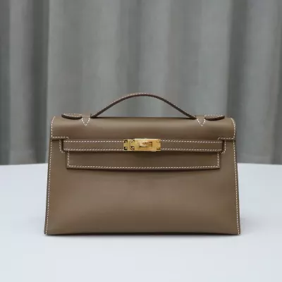 CK18 etoupe Kelly Pochette Swift With GHW