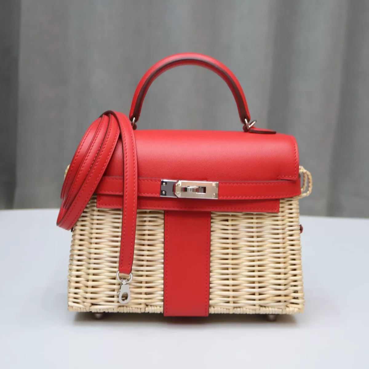 Herm&egrave;s Mini Picnic Kelly 20 Rouge Coeur Swift Palladium Hardware