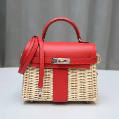 Herm&egrave;s Mini Picnic Kelly 20 Rouge Coeur Swift Palladium Hardware