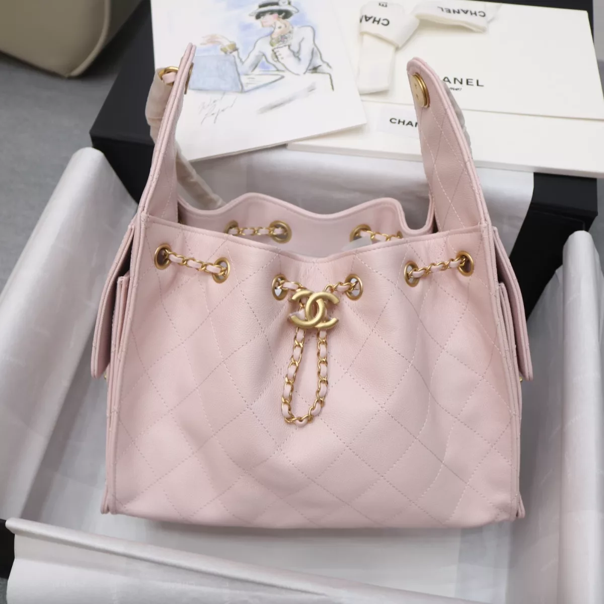 Chanel 25 Small Handbag Grained Calfskin & Gold Light Pink