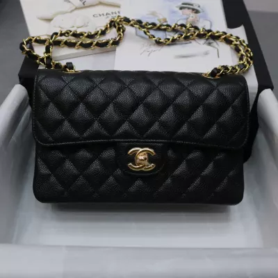 Chanel medium Classic Double Flap Bag Black Quilted Caviar Silver Hardware