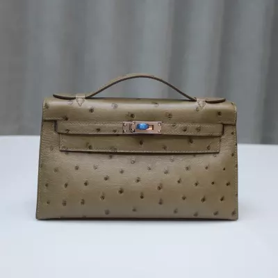 CK18 etoupe ostrich kelly pochette with PHW