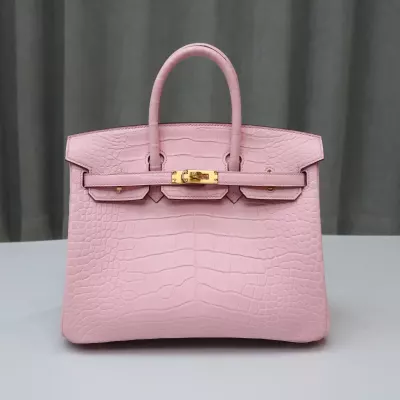 3Q Rose Sakura Matt Alligator crocodile birkin 25 with ghw