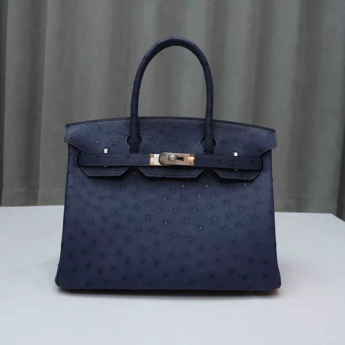 73 Bleu saphir Ostrich Birkin30 With Phw