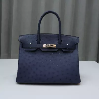 73 Bleu saphir Ostrich Birkin30 With Phw