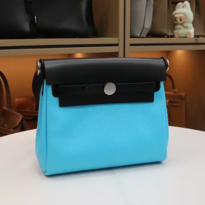 Herm&egrave;s Herbag Zip Mini 20 Nior (CK89) with Bleu Riviera Canvas Palladium Hardware