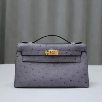 82 Gris Agate ostrich kelly pochette with GHW